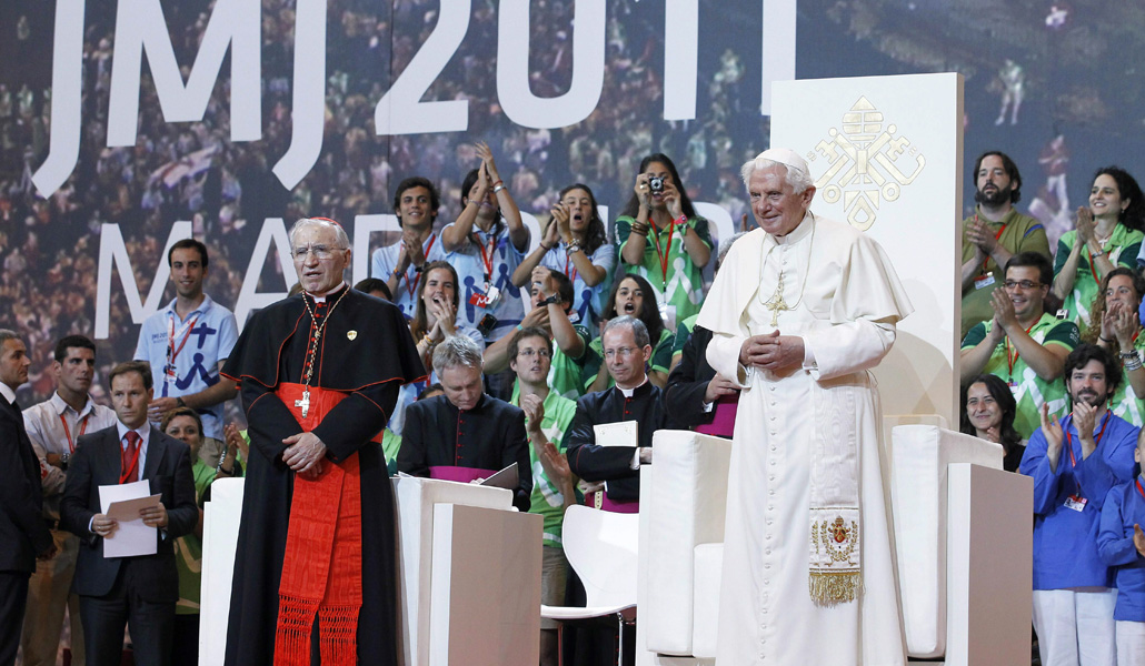 Un momento del encuentro del Papa con los voluntarios de la JMJ Madrid 2011, el 21 de agosto, en IFEMA