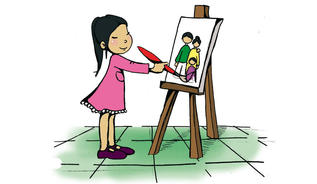 Ilustración de una niña pintando un cuadro