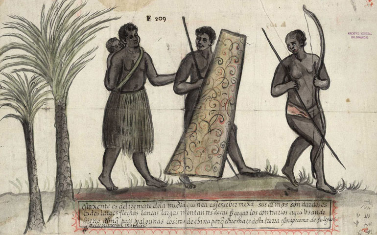 Dibujo de indígenas del norte de la isla de Papúa o Nueva Guinea, 1606. Archivo General de Simancas (Valladolid)