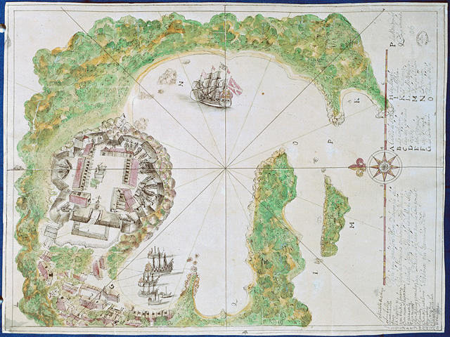 Mapa del castillo y puerto de Acapulco, 1712. Archivo General de Indias, Sevilla