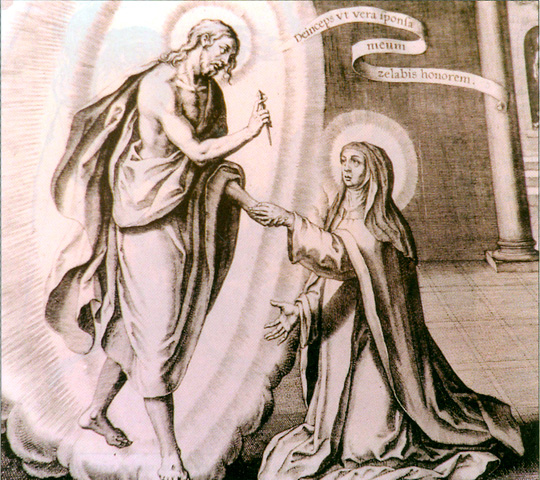 Jesús consuela a las mujeres de Jerusalén. Desposorio de Cristo con santa Teresa. Grabado