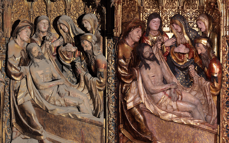 'Sepultura de Jesús', antes y después de los trabajos de renovación del retablo