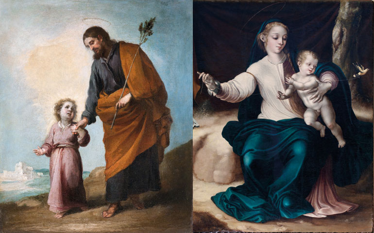 'San José con el Niño', de Murillo (ca. 1660). A la derecha: 'Virgen del pajarito', de Luis de Morales (1546)