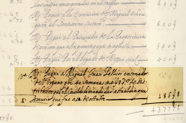 Libro de cuentas del archivo del Pilar donde aparece la fecha de la muerte de Miguel Pellicer, el 12 de octubre de 1654