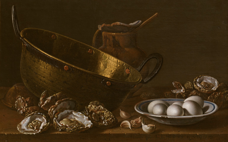 'Bodegón con ostras, ajos, huevos, perol y puchero', de Luis Egidio Meléndez (1772)