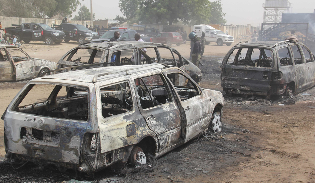 Restos de un atentado del Estado Islámico de África Occidental en Auno (Borno, noreste de Nigeria) en el que murieron 30 personas el 9 de febrero de 2020