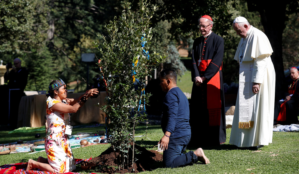 El cardenal Hummes junto al Papa Francisco durante la consagración del sínodo sobre la Amazonia a san Francisco de Asís, en los Jardines Vaticanos, el 4 de octubre de 2019