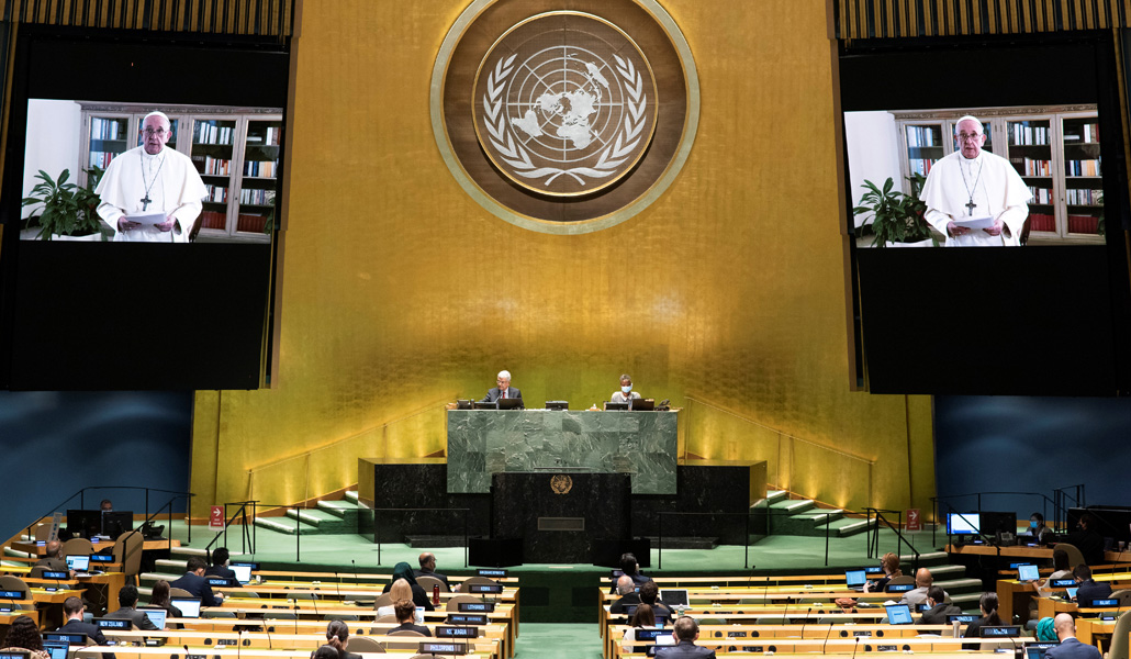 El Papa Francisco dirige su mensaje, a través de videoconferencia, a la Asamblea General de la ONU, el pasado 25 de septiembre