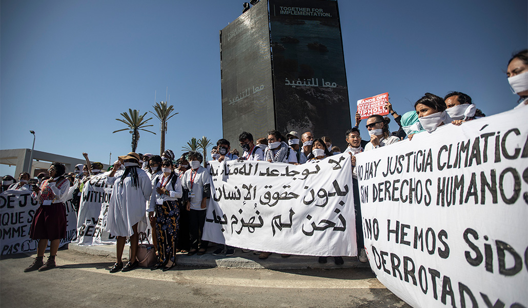Manifestación activistas climáticos durante la COP27 de Egipto