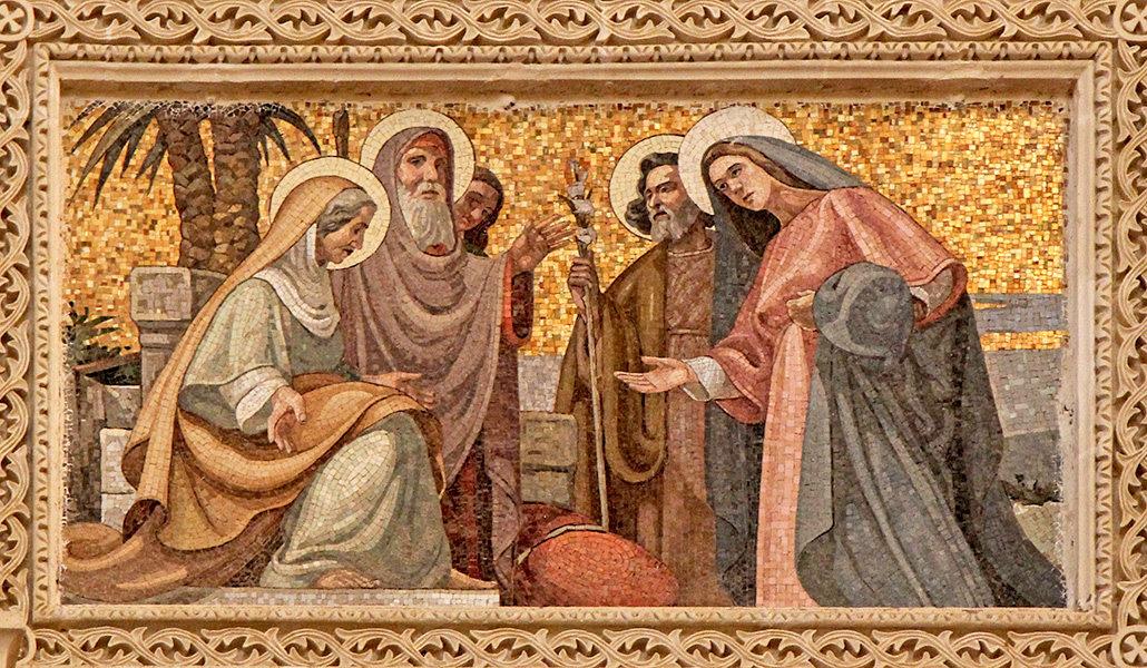 'Visitación'. Mosaico de la Basílica de Nuestra Señora de Ta' Pinu, el Santuario Nacional Mariano de Malta