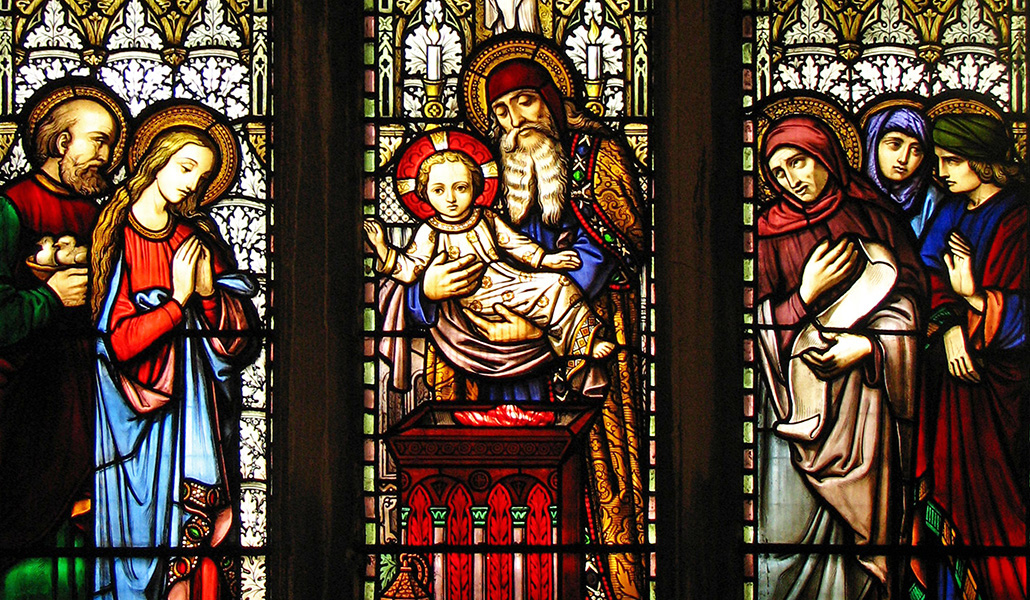 'Presentación en el templo'. Vidriera en la iglesia de Santa María Magdalena en Oxford