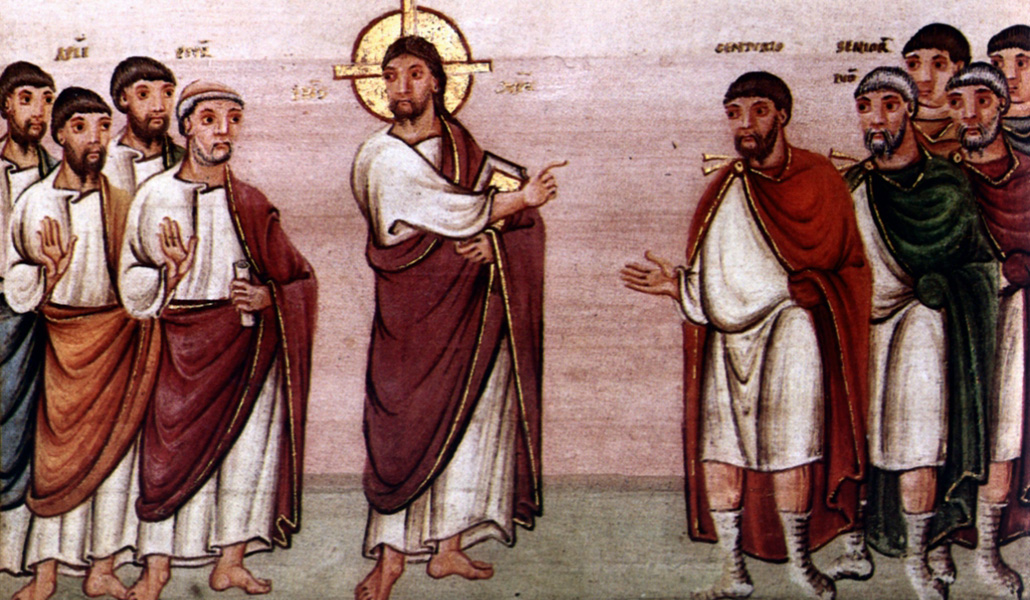 'Jesús y el centurión en Cafarnaún'. Miniatura del Codex Egberti. Biblioteca de Tréveris, Alemania