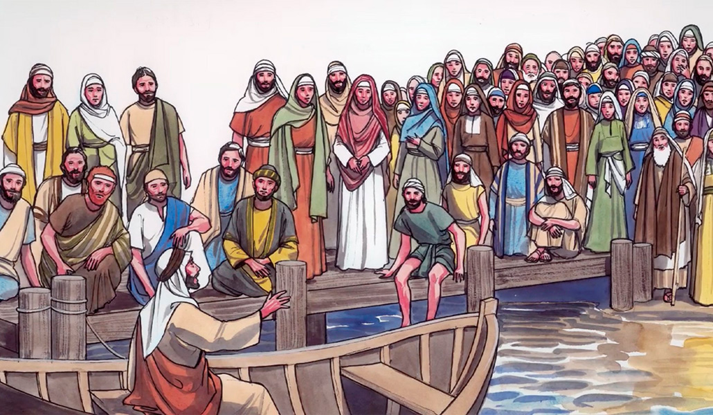 Jesús enseñando a la multitud desde la barca