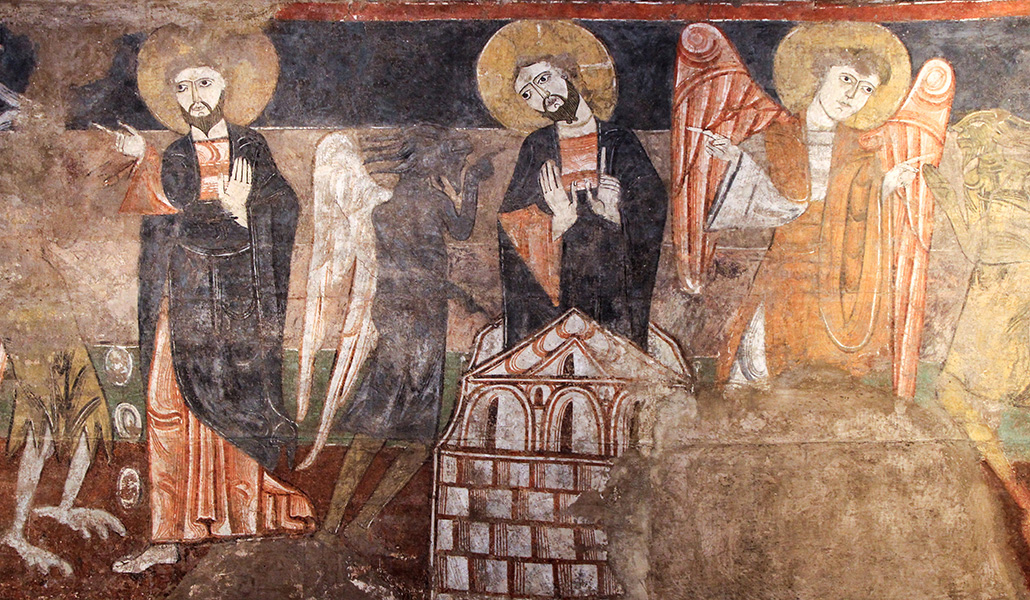 'El diablo trata de tentar a Jesús'. Fresco procedente de San Baudelio de Berlanga. Cloisters Museum, Nueva York (Estados Unidos)