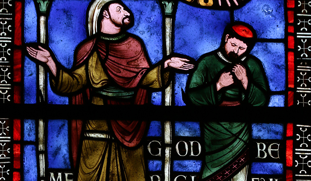 'Parábola del publicano y el fariseo'. Vidriera en la catedral de Washington, Estados Unidos. Parábolas