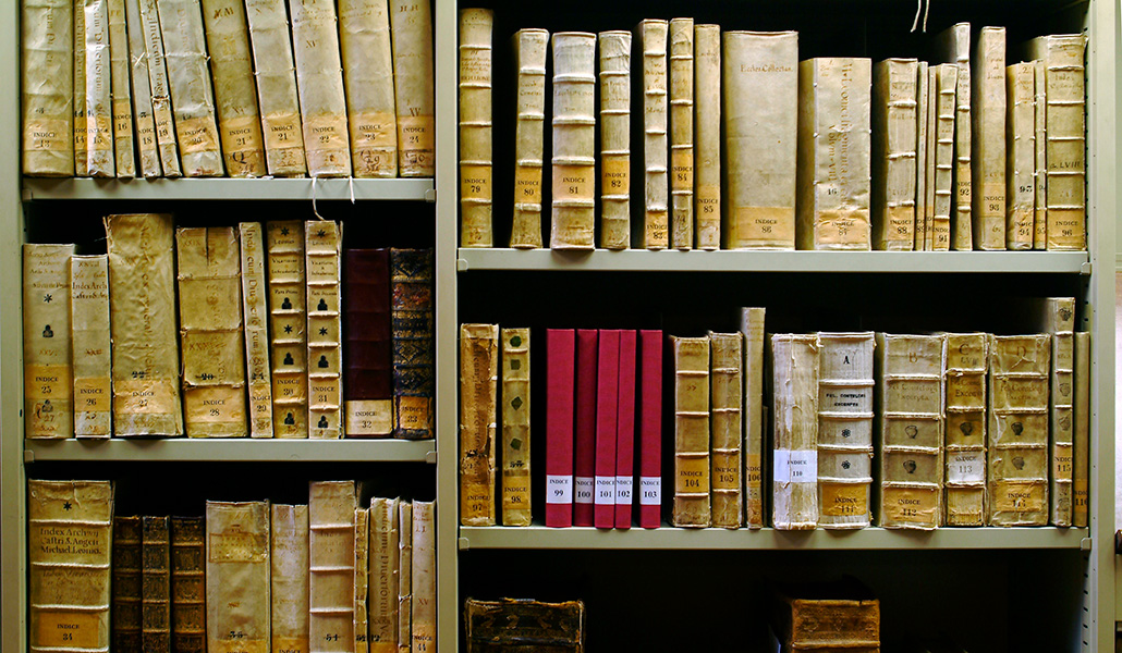 Algunos de los libros en los 86 kilómetros de estanterías del Archivo Apostólico Vaticano