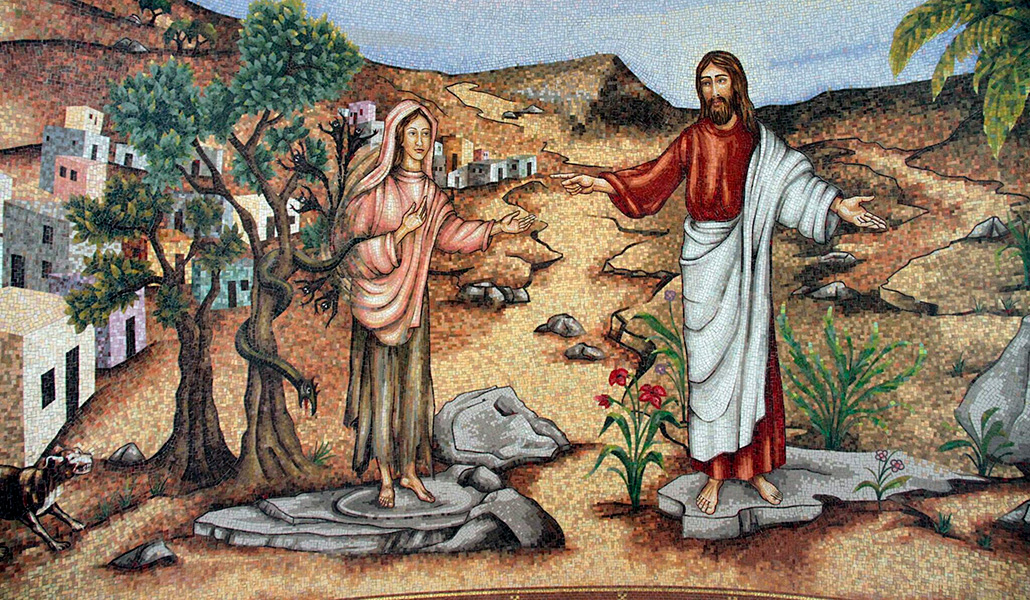 'Jesús Resucitado se aparece a María Magdalena'. Mosaico de la capilla del Proyecto Magdala en Jerusalén