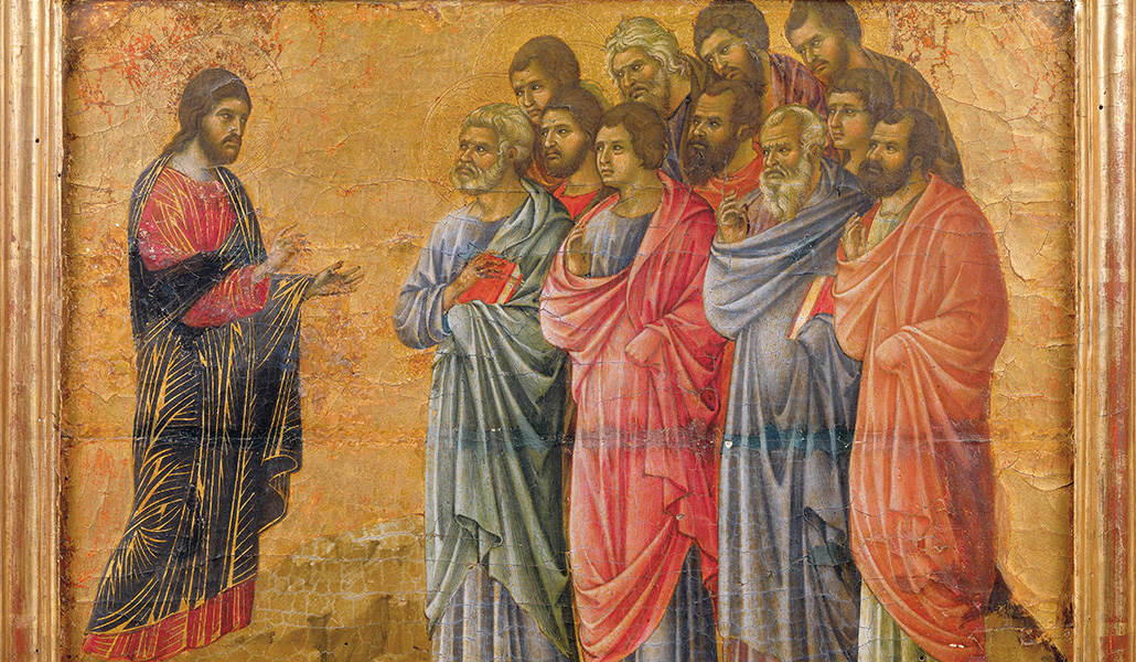 'Jesús Resucitado se aparece a los discípulos'. Duccio de Buonisegna. Catedral de Siena, Italia