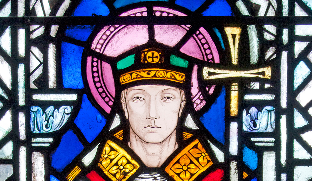 'San Anselmo de Canterbury'. Vidriera en la iglesia de Nuestra Señora y san Benito en Ampleforth (Reino Unido)