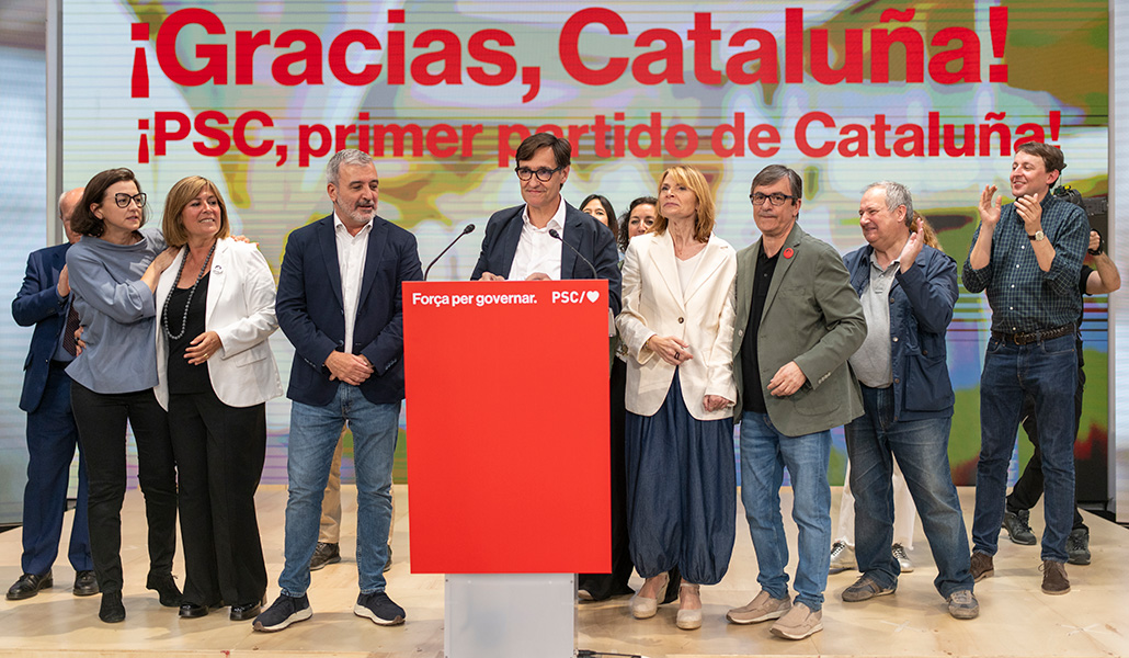 Salvador Illa, candidato del PSC, tras conocerse su victoria en las elecciones catalanas