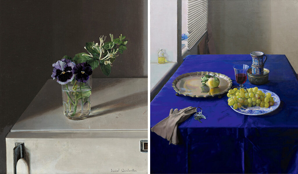 'Pensamientos sobre la nevera'. Colección privada. Cortesía Galería Leandro Navarro, Madrid. A la derecha: 'La mesa azul'. Colección privada