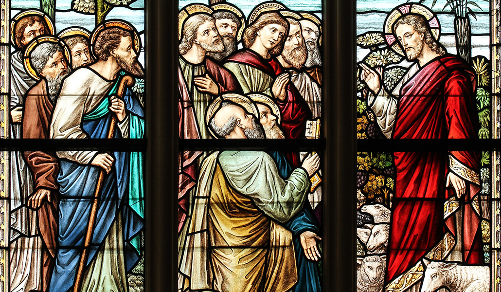 'Apacienta mis ovejas'. Vidriera de la catedral de San Salvador de Brujas, Bélgica