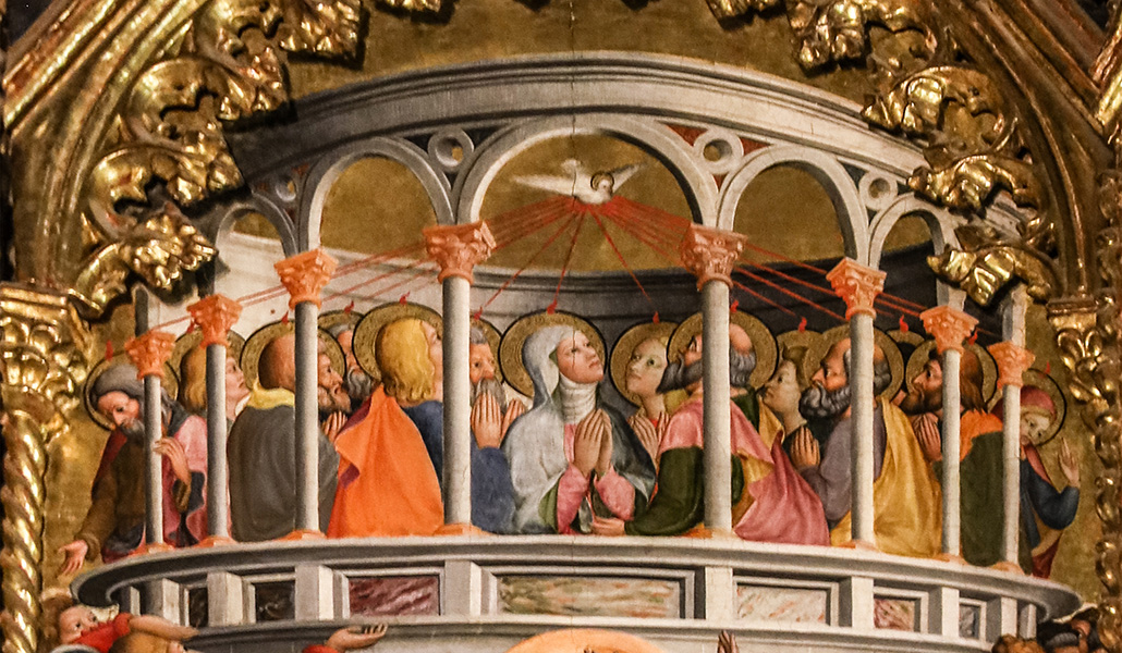 'Descenso del Espíritu Santo en Pentecostés'. Retablo Mayor de la catedral Vieja de Salamanca.