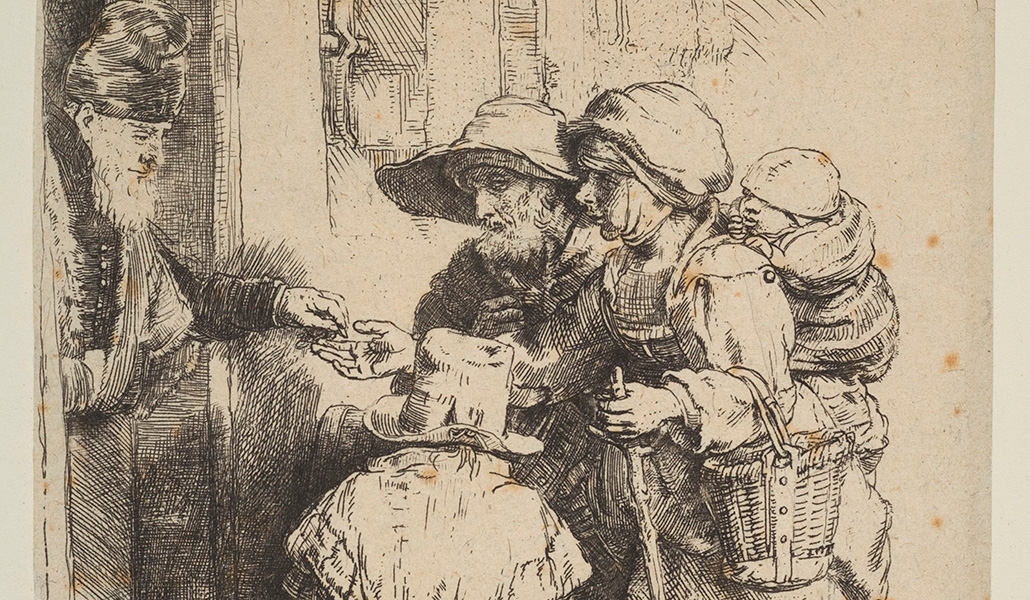 'Mendigos recibiendo limosna en la puerta de una casa'. Rembrandt. Metropolitan Museum of Art, Nueva York
