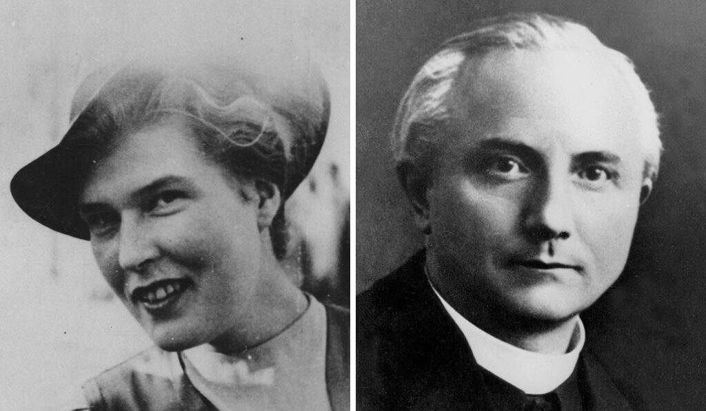 Eva María Buch, luchadora de la resistencia contra el régimen nazi en Alemania. A la derecha: Max Josef Metzger, sacerdote católico y destacado pacifista alemán