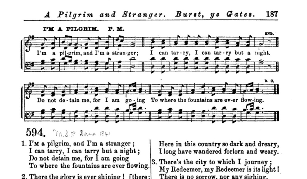 Partitura del himno 'I am a pilgrim'