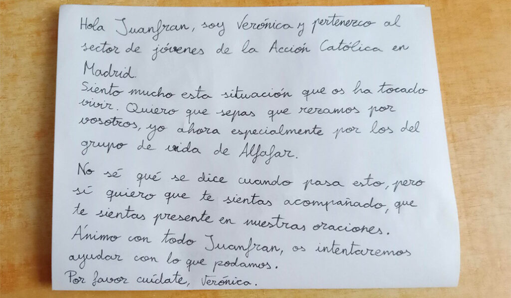 Carta que se ha hecho llegar hasta un miembro de Alfafar