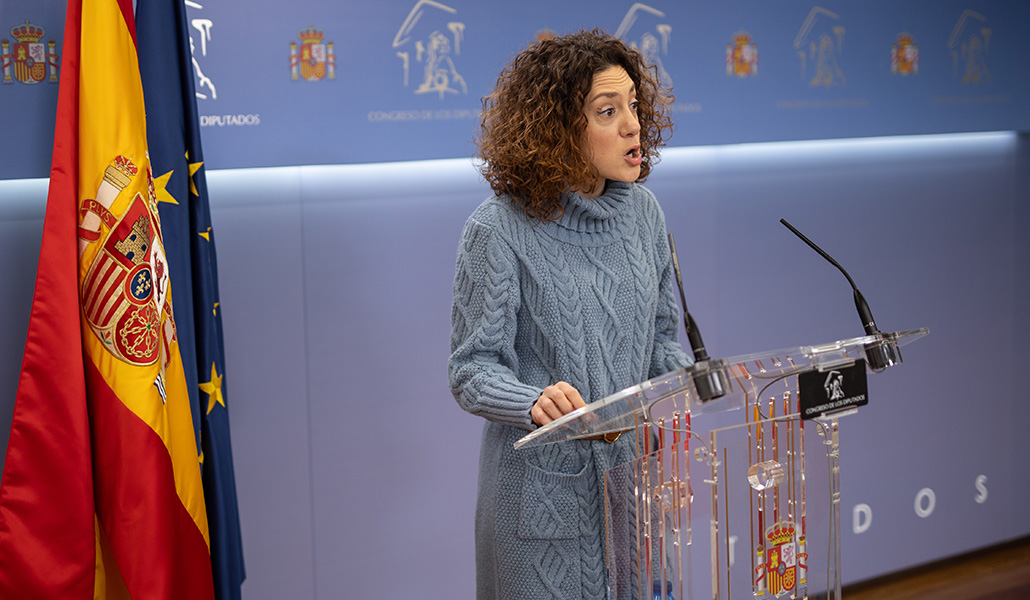 Aina Vidal, durante la rueda de prensa posterior a la junta de portavoces