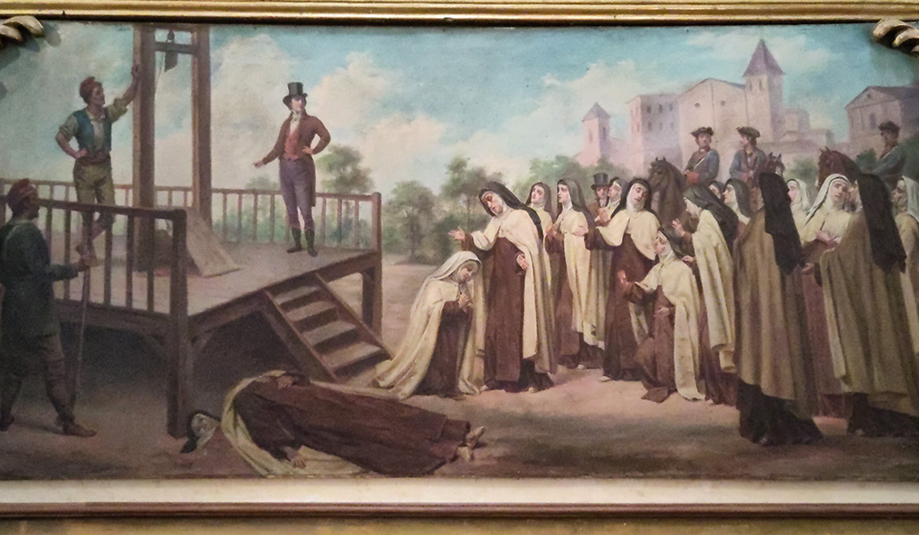 Pintura que representa la ejecución de les màrtirs de Compiègne, situada dentro de la iglesia del convento de Santa Teresa de Palma