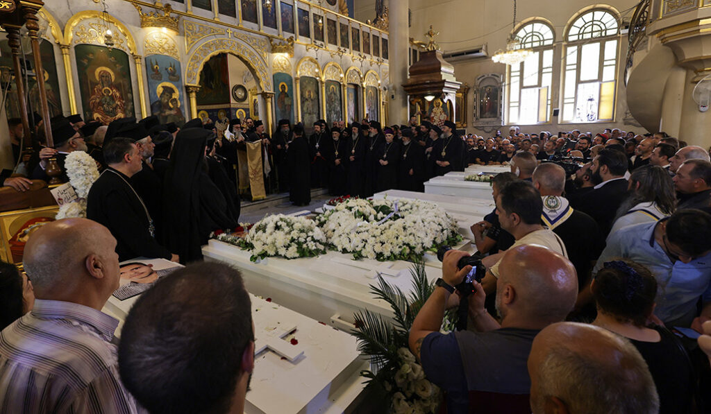 Liturgia por parte de las víctimas en la iglesia de la Santa Cruz, el templo ortodoxo más grande de la capital siria