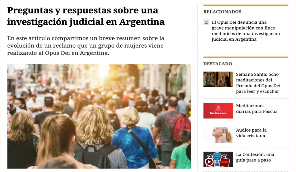 Explicación del proceso judicial en la web del Opus Dei.