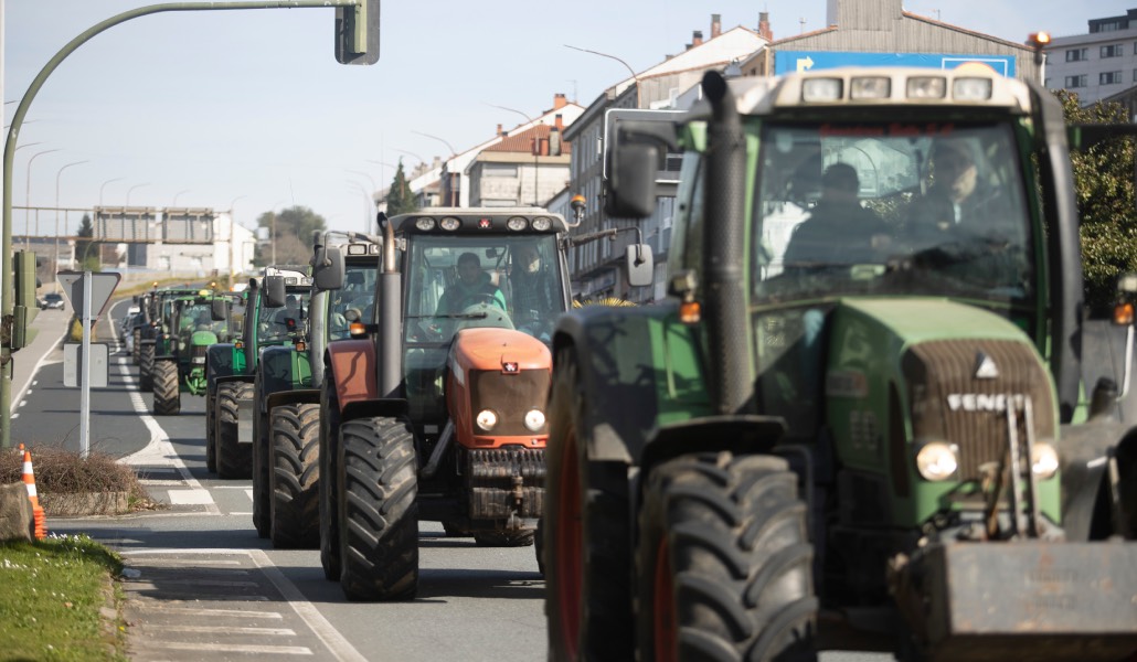 Manifestación de agricultores en Santiago de Compostela en febrero de 2024.