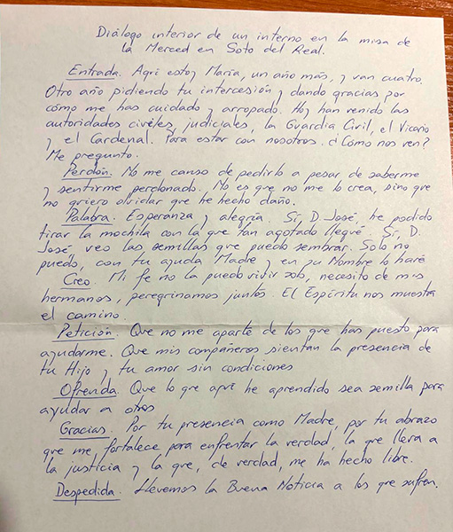 Carta escrita por un preso de Soto del Real