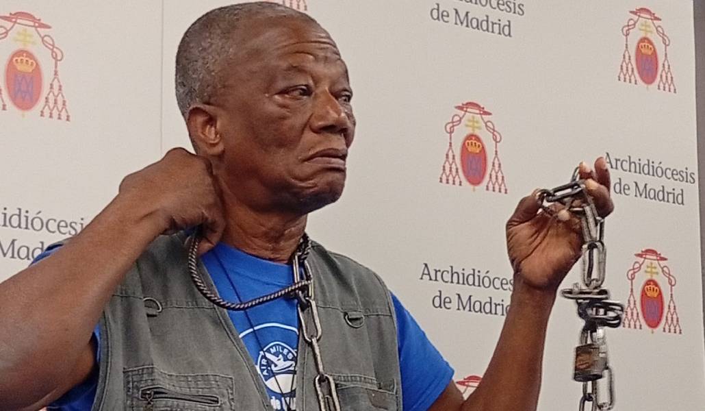 Ahongbonon durante la presentación de su proyecto en Madrid.