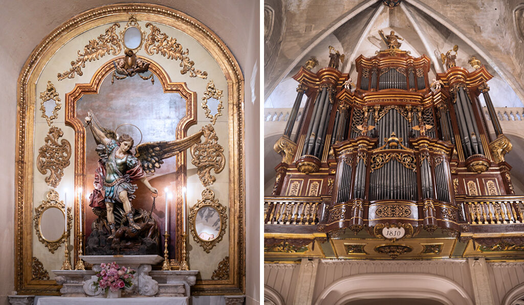Capilla lateral dedicada a san Miguel. A la derecha: El órgano es la mayor joya de esta iglesia y casi fue destruido en la Guerra Civil