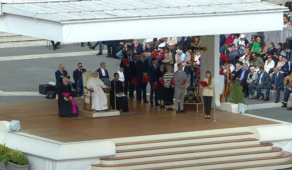 Papa León XIV durante la audiencia