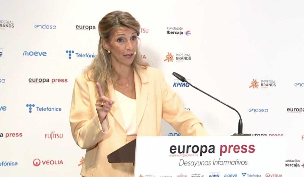 Yolanda Díaz presentó la propuesta el jueves en un desayuno de Europa Press