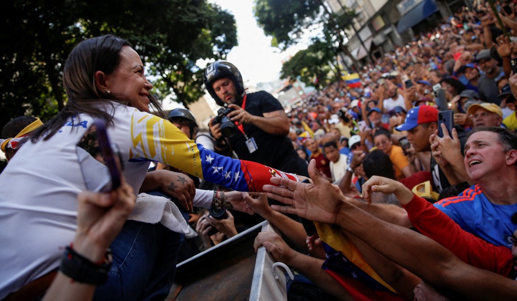 Machado durante las protestas contra el tercer mandato de Maduro, el 9 de enero, antes de ser detenida.