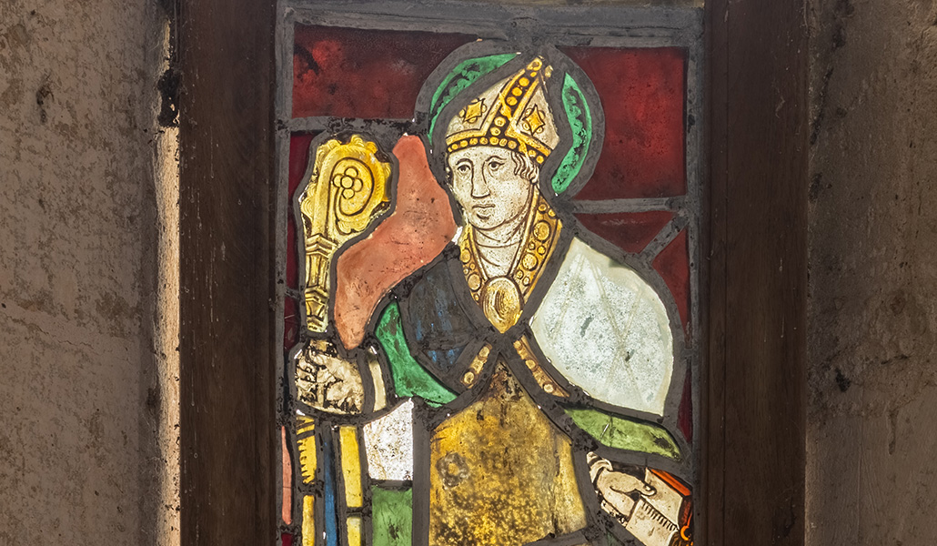 Vidriera en la iglesia de Beuzeville-au-Plain (Francia).