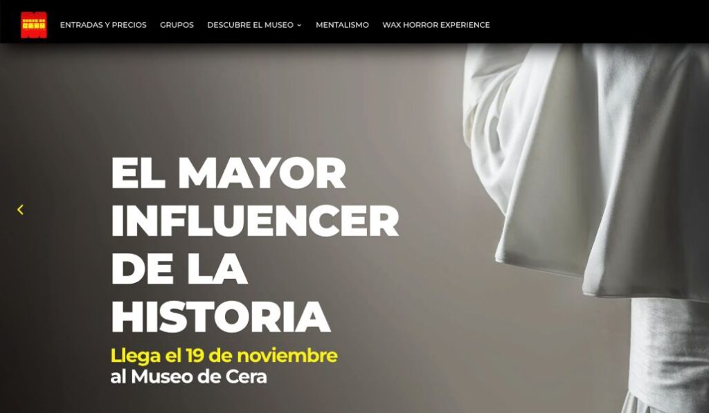 Banner promocional dentro del sitio web del Museo de Cera de Madrid.