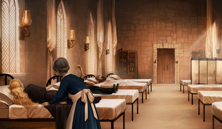 Ilustración del Hospital San Mungo de Enfermedades y Heridas Mágicas, uno de los lugares donde se desarrolla la saga de 'Harry Potter'