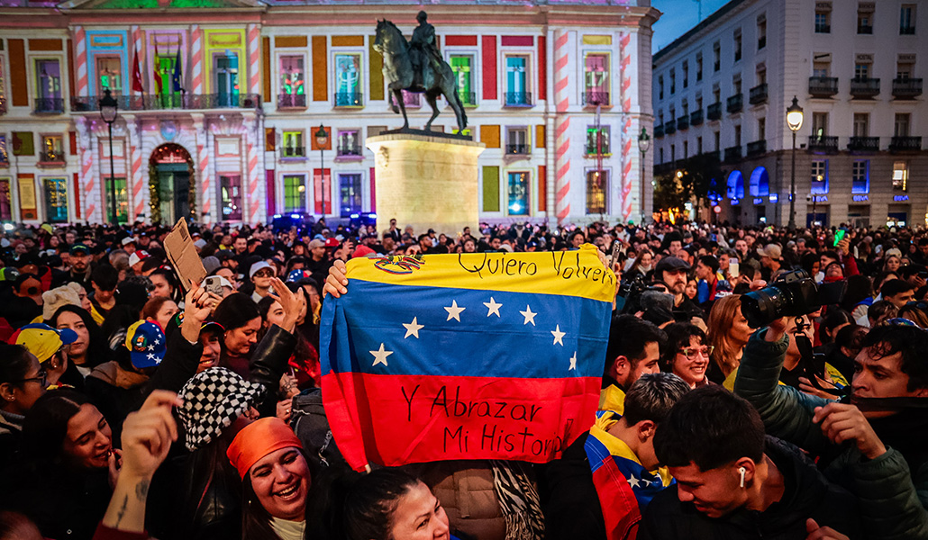 La Puerta del Sol el 3 de enero, durante una concentración por Venezuela.