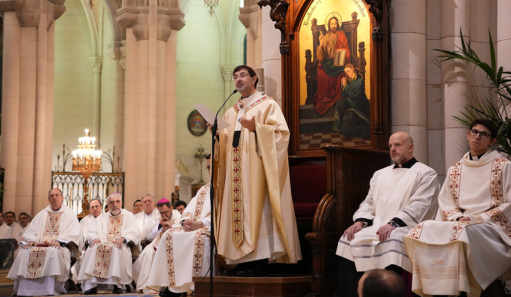 El cardenal Cobo pronuncia su homilía durante la Misa.