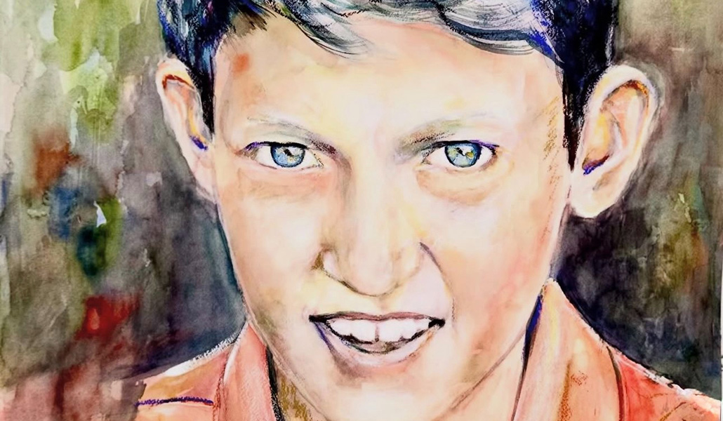 Detalle del retrato a acuarela de Marco.