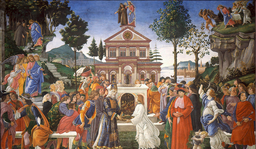 'Tentaciones de Cristo' (detalle). Sandro Botticelli, Capilla Sixtina (Vaticano).