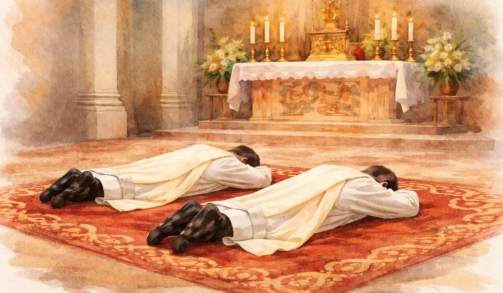 REcreación por IA de la ordenación sacerdotal. Foto: MOsaico CSI.